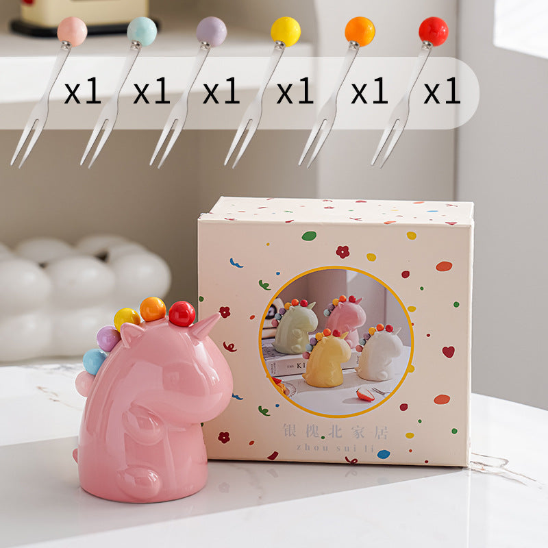Ceramic Unicorn Stainless Steel Fruit Fork Set