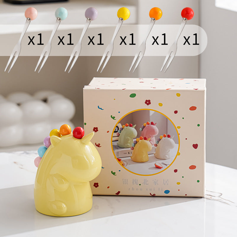 Ceramic Unicorn Stainless Steel Fruit Fork Set