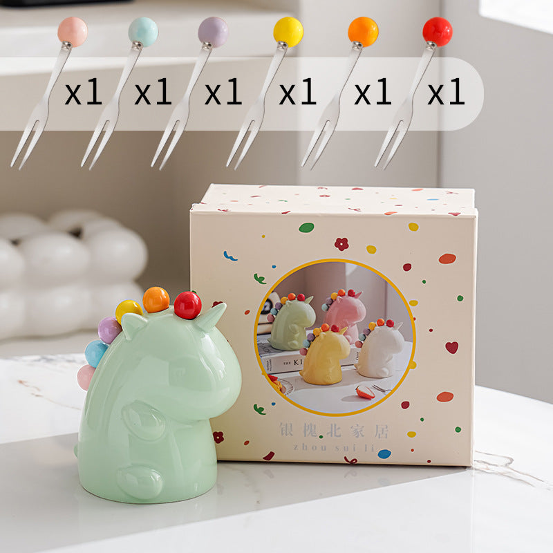 Ceramic Unicorn Stainless Steel Fruit Fork Set