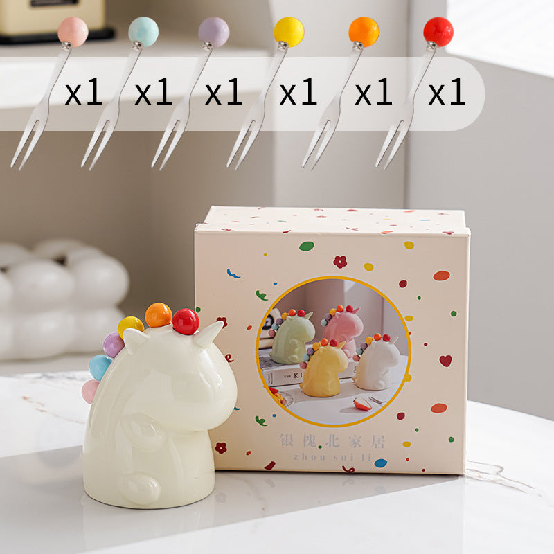 Ceramic Unicorn Stainless Steel Fruit Fork Set