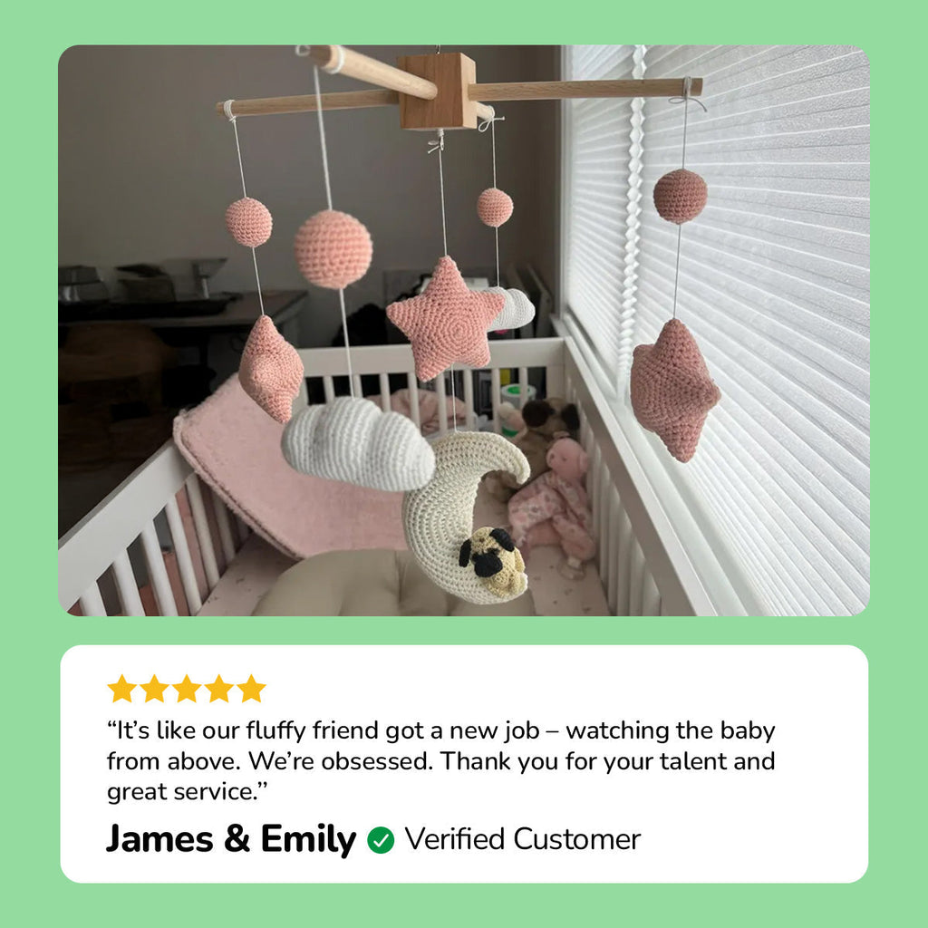 Pet Moon Pink | Custom Crochet Pet Nursery Baby Mobile