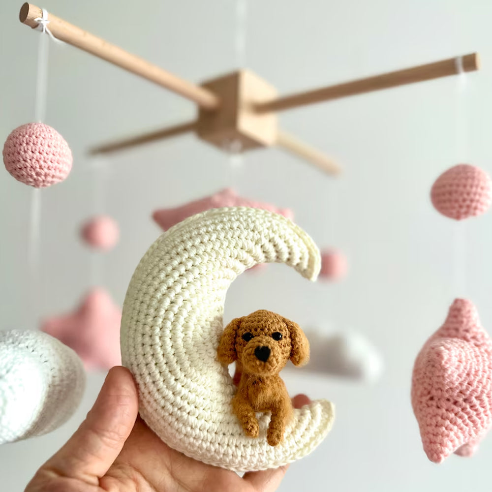 Pet Moon Pink | Custom Crochet Pet Nursery Baby Mobile