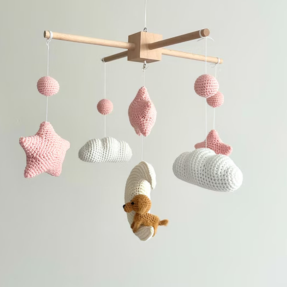 Pet Moon Pink | Custom Crochet Pet Nursery Baby Mobile