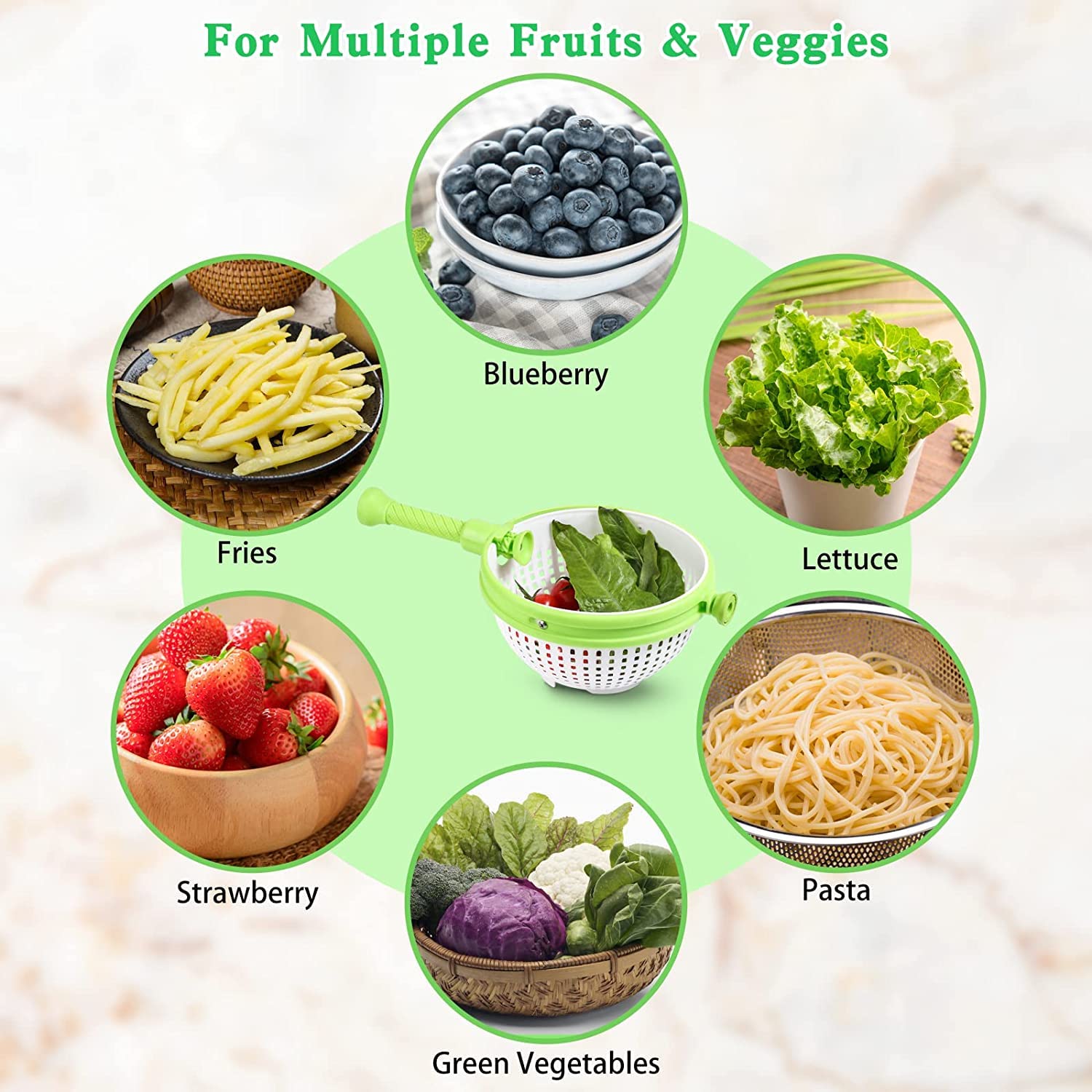 🥦 2025Vegetable Salad Rotating Draining Basket - 💓Take your salad prep to the next level