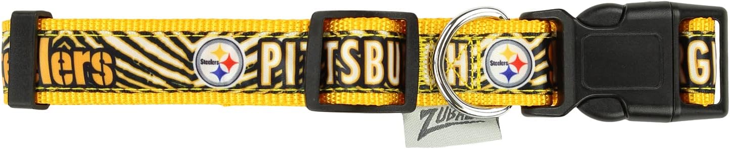 Zubaz NFL Team Adjustable Pet Collar for Dogs & Cats, Pittsburgh Steelers, Medium