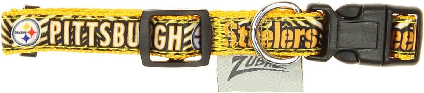 Zubaz NFL Team Adjustable Pet Collar for Dogs & Cats, Pittsburgh Steelers, Medium