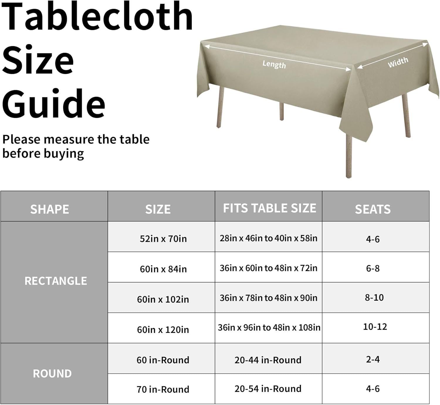 Easy-Going Faux Linen Waterproof Spill-Proof Tablecloth Stain Resistant Rectangle Table Cloth Wrinkle Free Decorative Fabric for Kitchen, Dining, Party, Weddings, Restaurants (52x70 in, Linen)