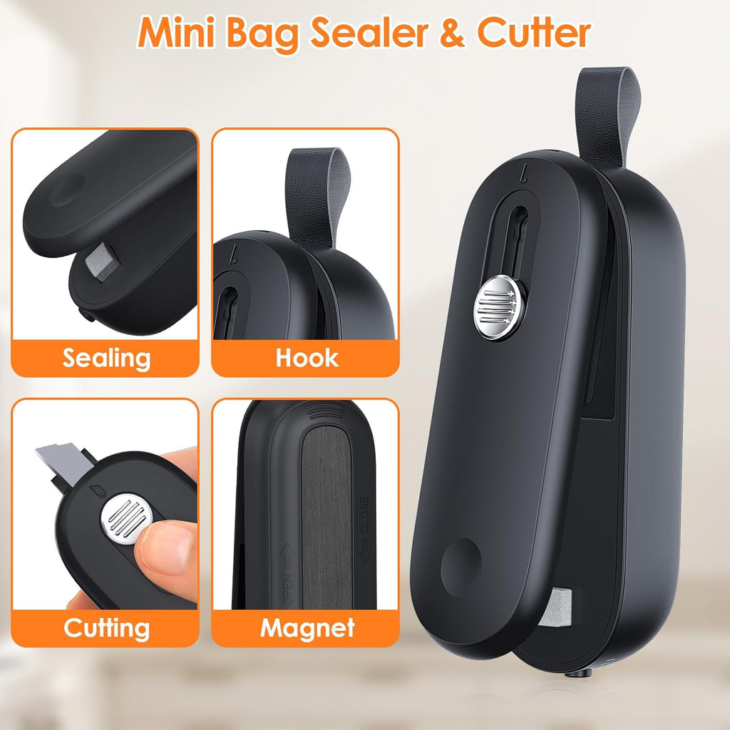 “FEPPO 2-in-1 Mini Bag Sealer & Cutter – Portable Snack Resealer 🔋 Batteries Included”
