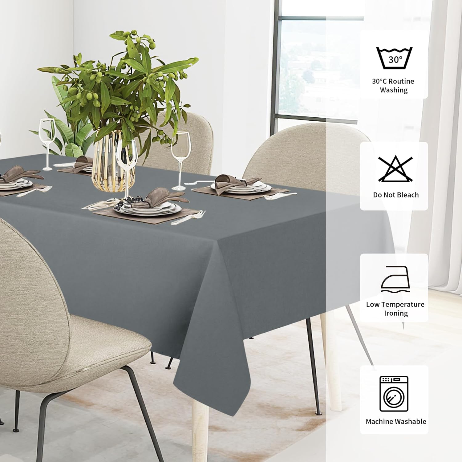 Easy-Going Faux Linen Waterproof Spill-Proof Tablecloth Stain Resistant Rectangle Table Cloth Wrinkle Free Decorative Fabric for Kitchen, Dining, Party, Weddings, Restaurants (52x70 in, Linen)