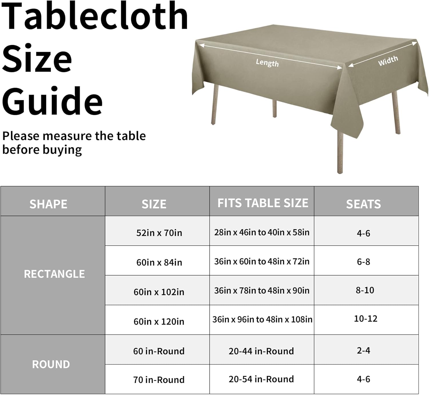 Easy-Going Faux Linen Waterproof Spill-Proof Tablecloth Stain Resistant Rectangle Table Cloth Wrinkle Free Decorative Fabric for Kitchen, Dining, Party, Weddings, Restaurants (52x70 in, Linen)