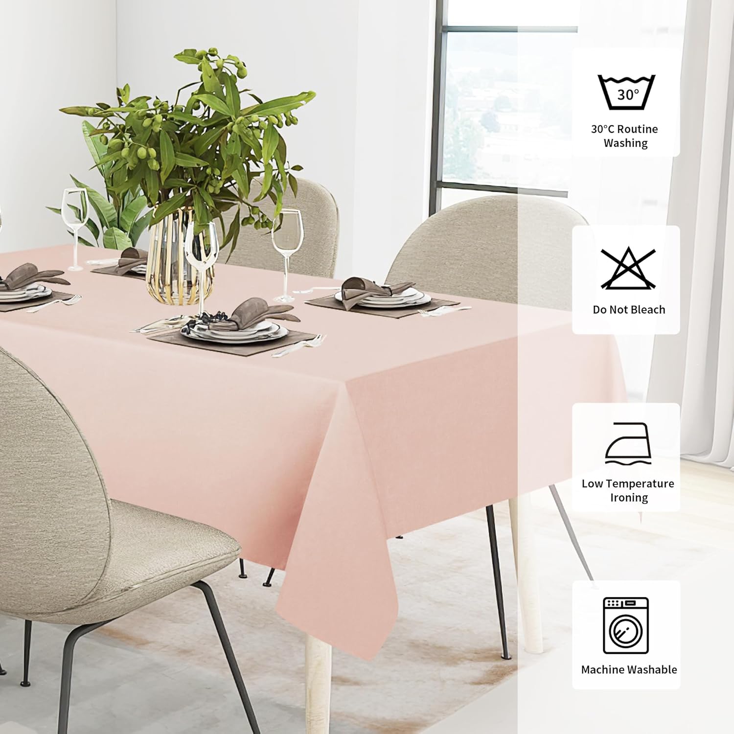 Easy-Going Faux Linen Waterproof Spill-Proof Tablecloth Stain Resistant Rectangle Table Cloth Wrinkle Free Decorative Fabric for Kitchen, Dining, Party, Weddings, Restaurants (52x70 in, Linen)