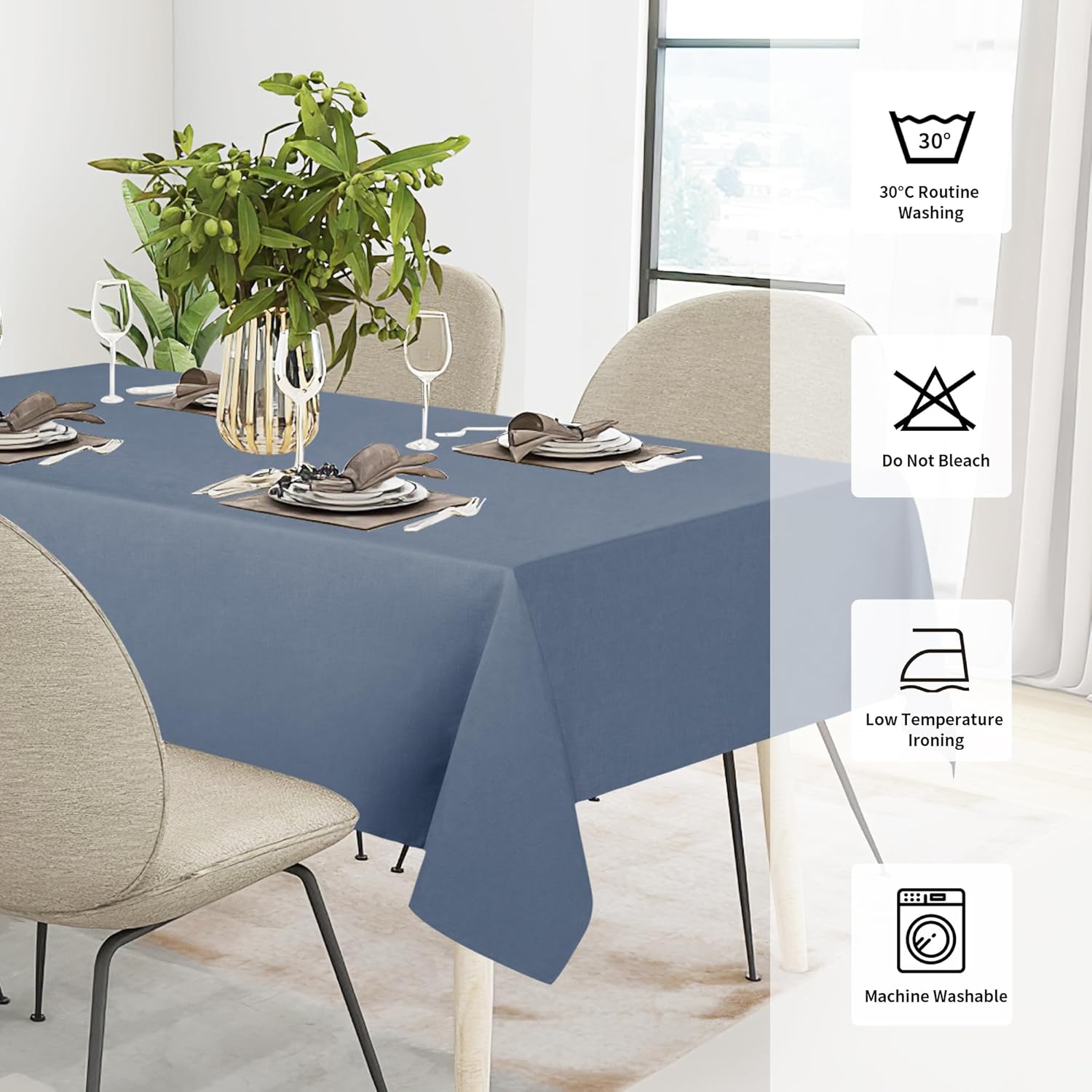 Easy-Going Faux Linen Waterproof Spill-Proof Tablecloth Stain Resistant Rectangle Table Cloth Wrinkle Free Decorative Fabric for Kitchen, Dining, Party, Weddings, Restaurants (52x70 in, Linen)