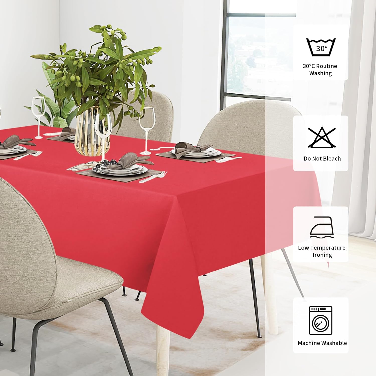 Easy-Going Faux Linen Waterproof Spill-Proof Tablecloth Stain Resistant Rectangle Table Cloth Wrinkle Free Decorative Fabric for Kitchen, Dining, Party, Weddings, Restaurants (52x70 in, Linen)