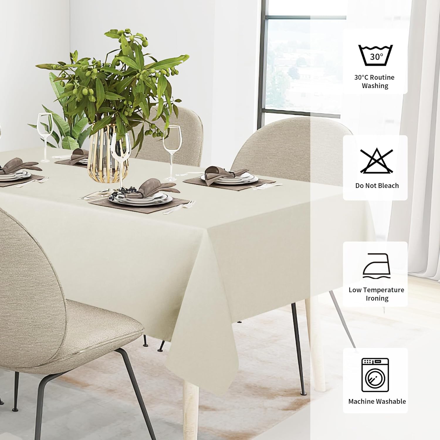 Easy-Going Faux Linen Waterproof Spill-Proof Tablecloth Stain Resistant Rectangle Table Cloth Wrinkle Free Decorative Fabric for Kitchen, Dining, Party, Weddings, Restaurants (52x70 in, Linen)