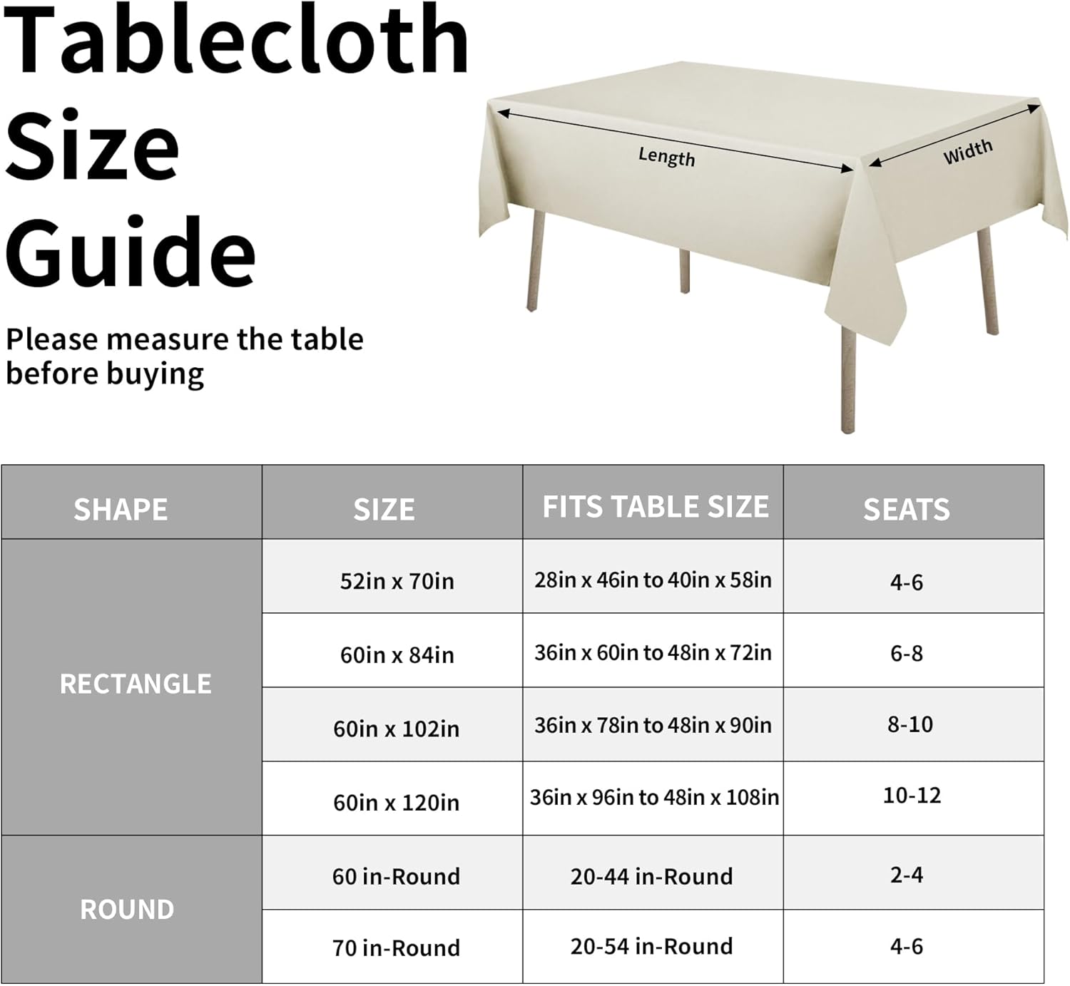 Easy-Going Faux Linen Waterproof Spill-Proof Tablecloth Stain Resistant Rectangle Table Cloth Wrinkle Free Decorative Fabric for Kitchen, Dining, Party, Weddings, Restaurants (52x70 in, Linen)