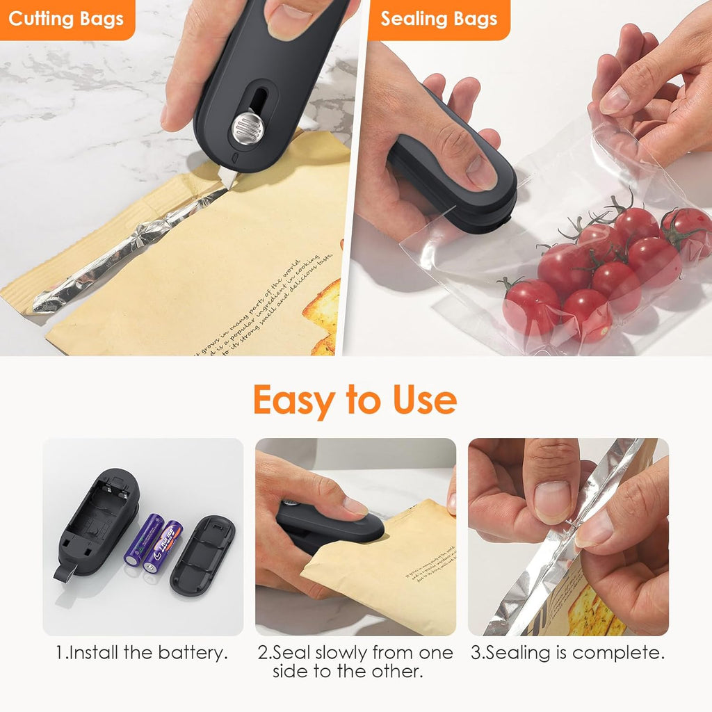 “FEPPO 2-in-1 Mini Bag Sealer & Cutter – Portable Snack Resealer 🔋 Batteries Included”