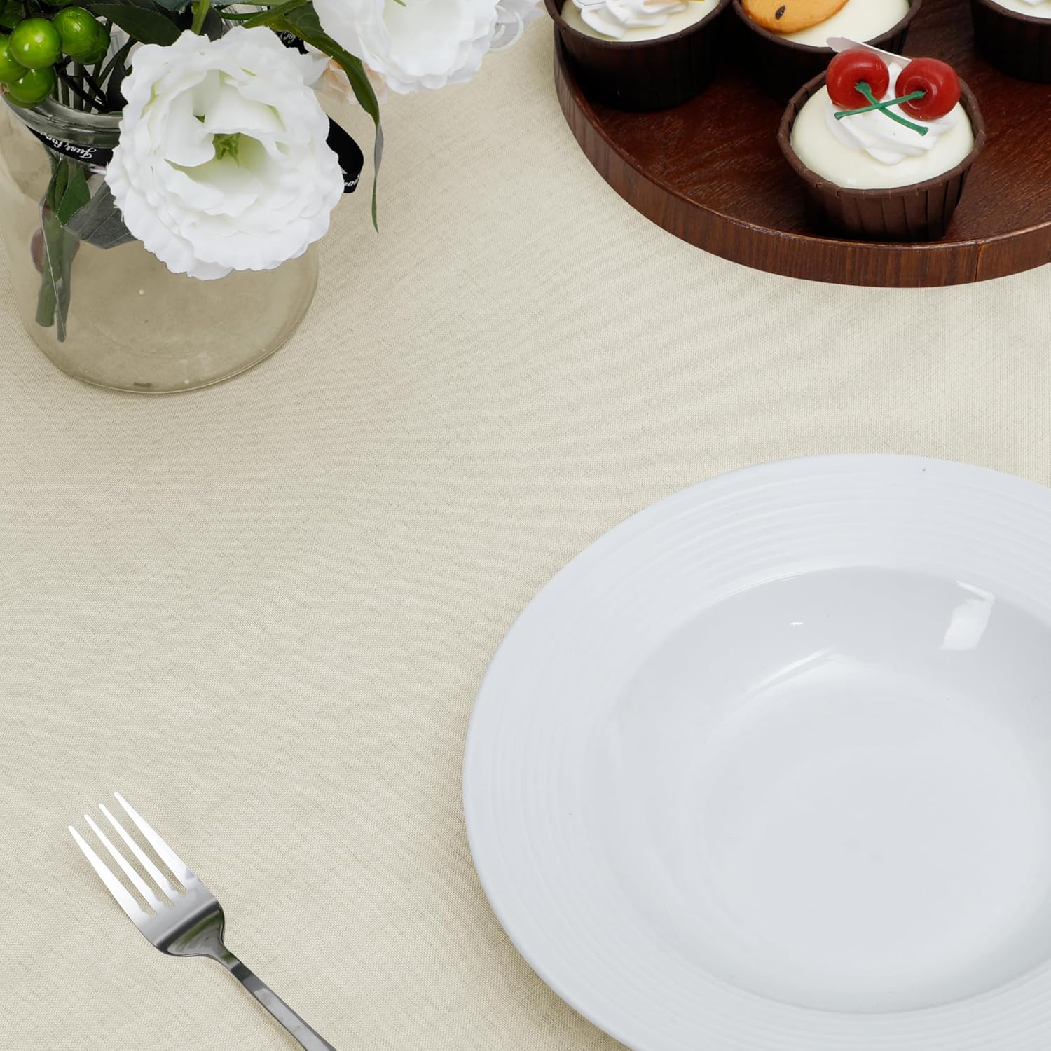 Easy-Going Faux Linen Waterproof Spill-Proof Tablecloth Stain Resistant Rectangle Table Cloth Wrinkle Free Decorative Fabric for Kitchen, Dining, Party, Weddings, Restaurants (52x70 in, Linen)