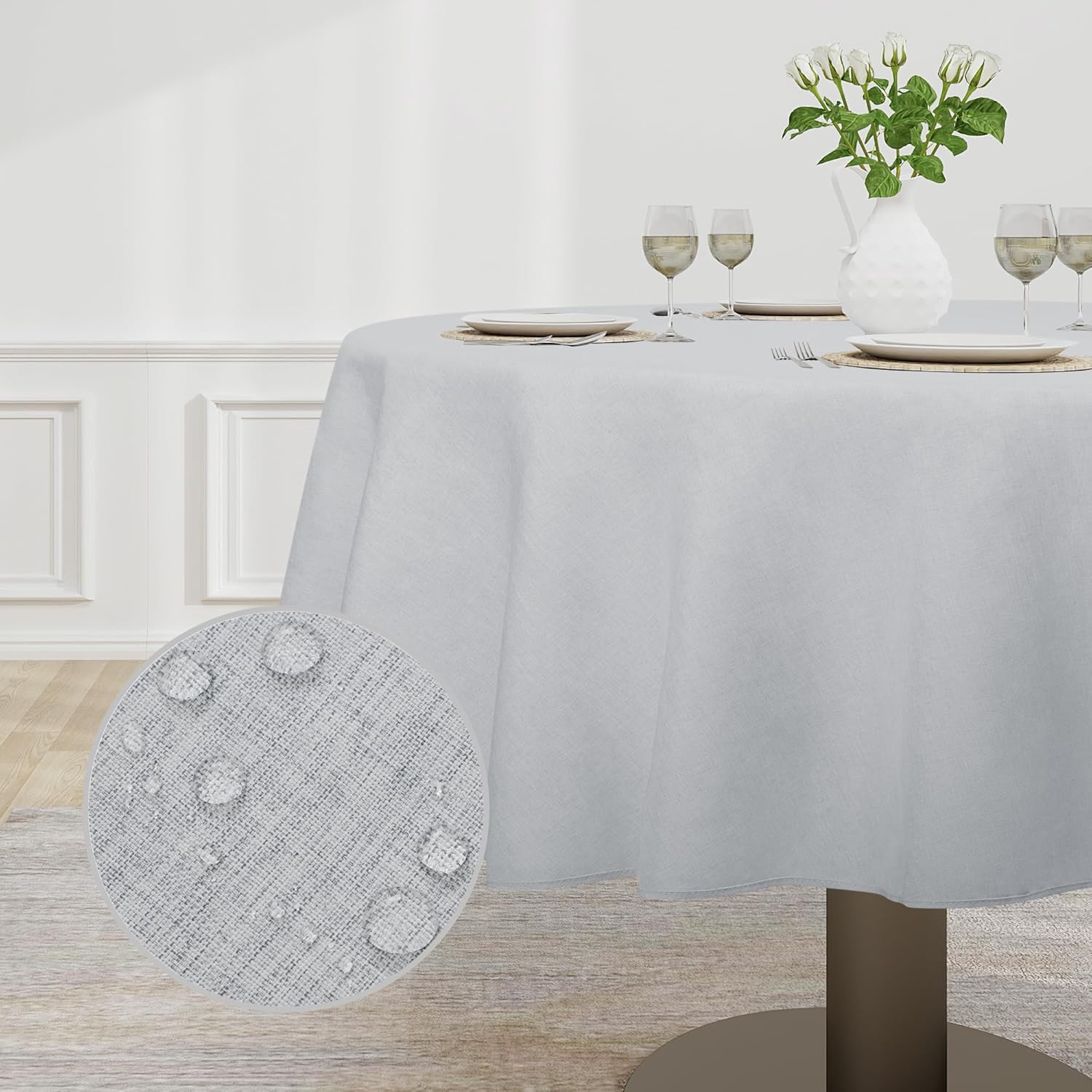 Easy-Going Faux Linen Waterproof Spill-Proof Tablecloth Stain Resistant Rectangle Table Cloth Wrinkle Free Decorative Fabric for Kitchen, Dining, Party, Weddings, Restaurants (52x70 in, Linen)