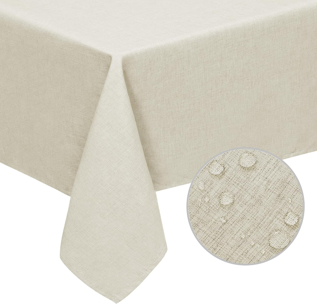 Easy-Going Faux Linen Waterproof Spill-Proof Tablecloth Stain Resistant Rectangle Table Cloth Wrinkle Free Decorative Fabric for Kitchen, Dining, Party, Weddings, Restaurants (52x70 in, Linen)