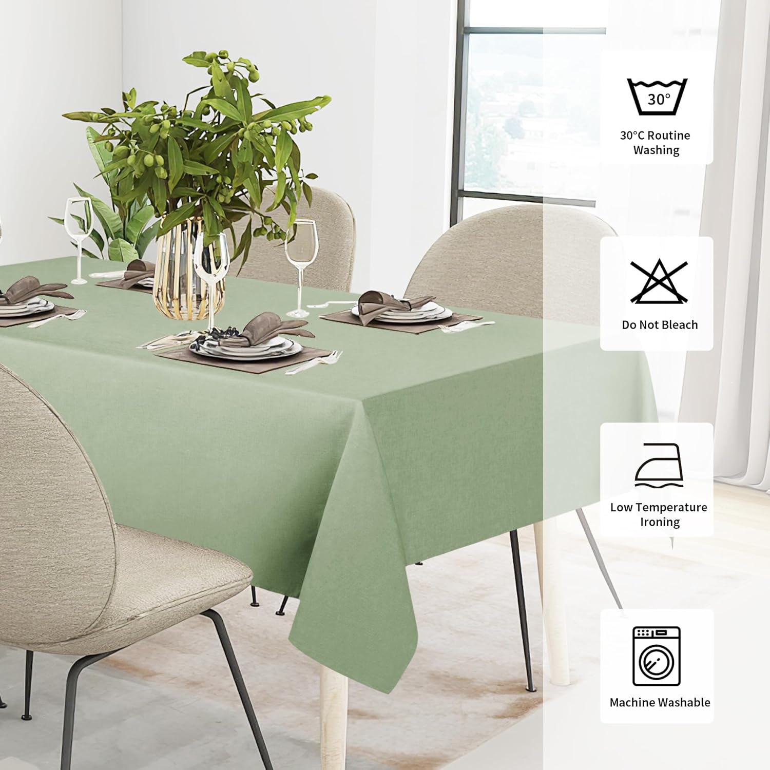 Easy-Going Faux Linen Waterproof Spill-Proof Tablecloth Stain Resistant Rectangle Table Cloth Wrinkle Free Decorative Fabric for Kitchen, Dining, Party, Weddings, Restaurants (52x70 in, Linen)