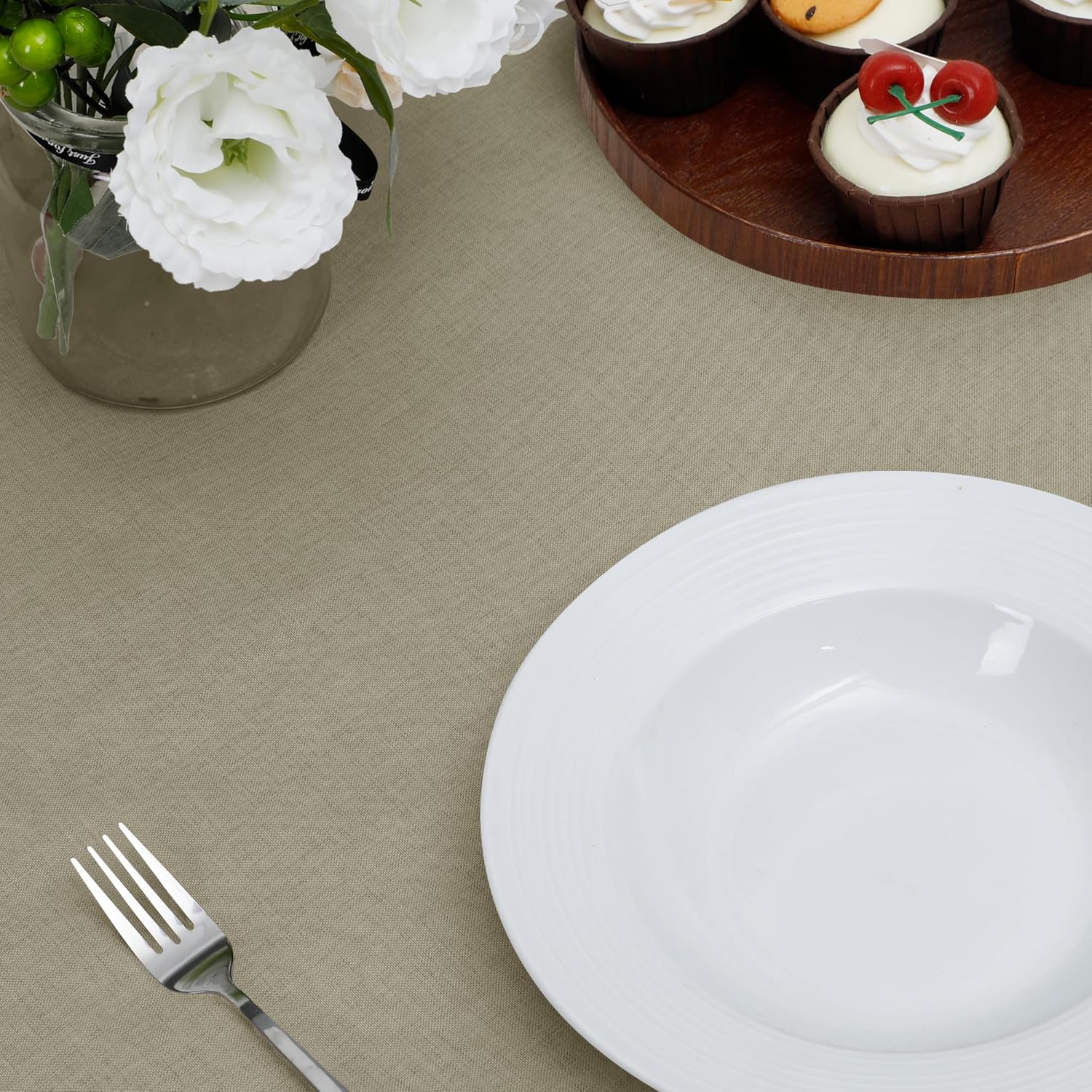 Easy-Going Faux Linen Waterproof Spill-Proof Tablecloth Stain Resistant Rectangle Table Cloth Wrinkle Free Decorative Fabric for Kitchen, Dining, Party, Weddings, Restaurants (52x70 in, Linen)