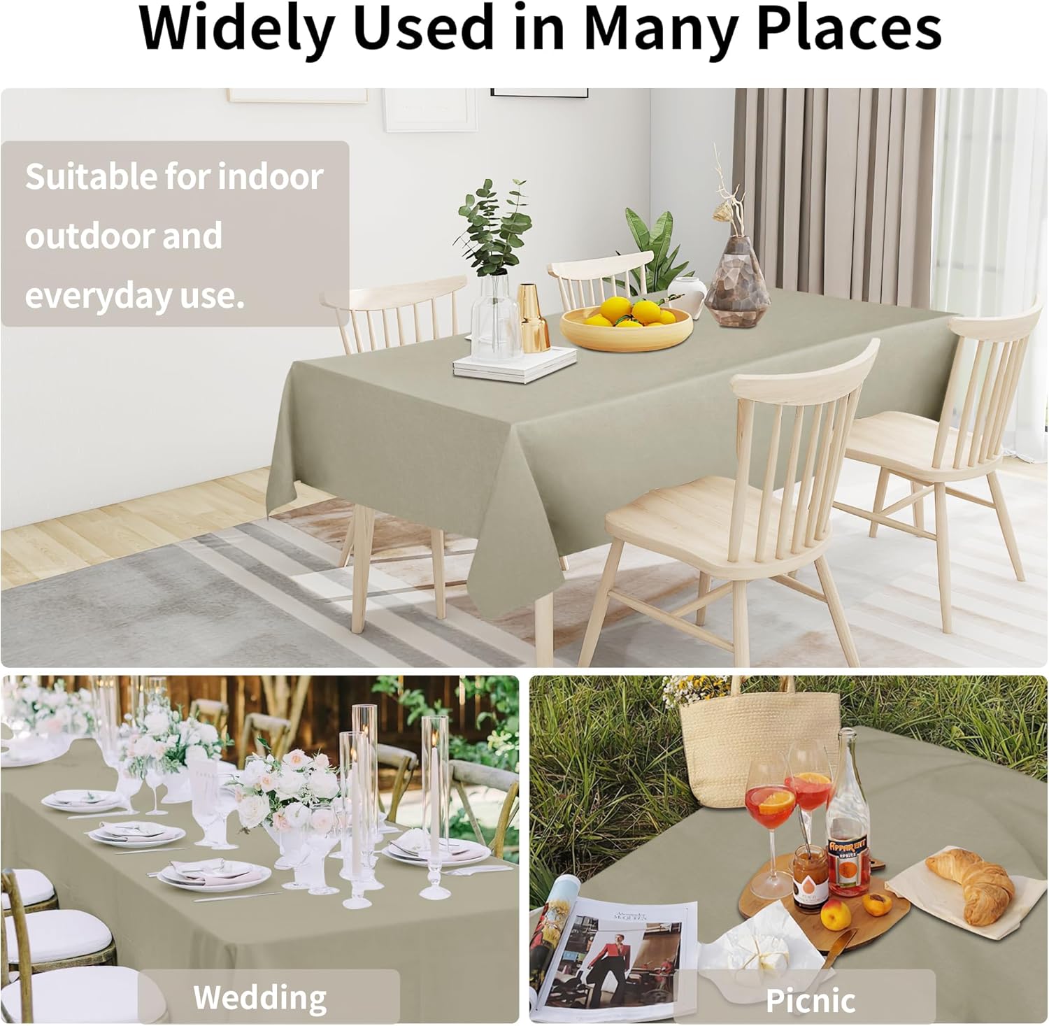 Easy-Going Faux Linen Waterproof Spill-Proof Tablecloth Stain Resistant Rectangle Table Cloth Wrinkle Free Decorative Fabric for Kitchen, Dining, Party, Weddings, Restaurants (52x70 in, Linen)