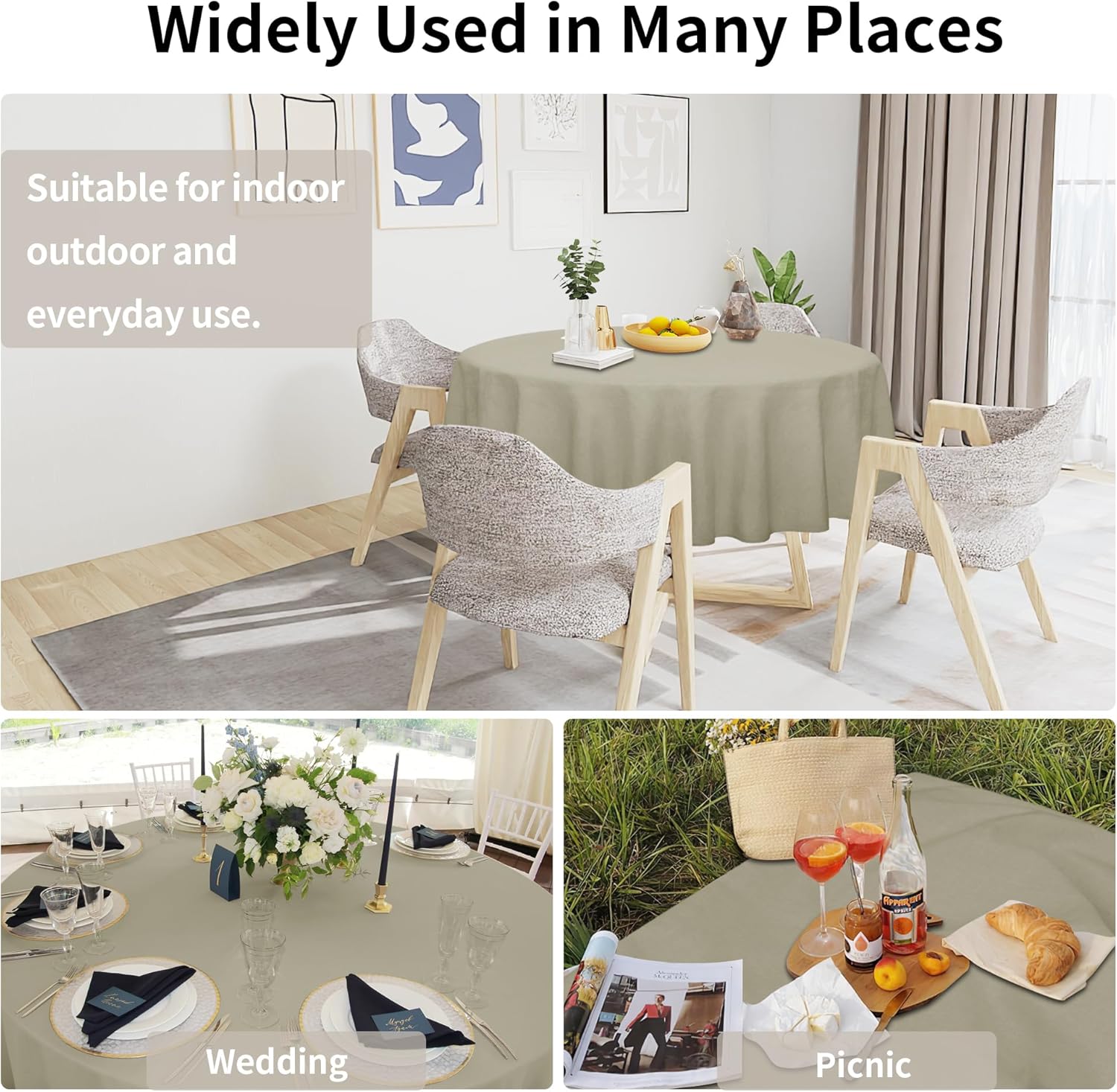 Easy-Going Faux Linen Waterproof Spill-Proof Tablecloth Stain Resistant Rectangle Table Cloth Wrinkle Free Decorative Fabric for Kitchen, Dining, Party, Weddings, Restaurants (52x70 in, Linen)