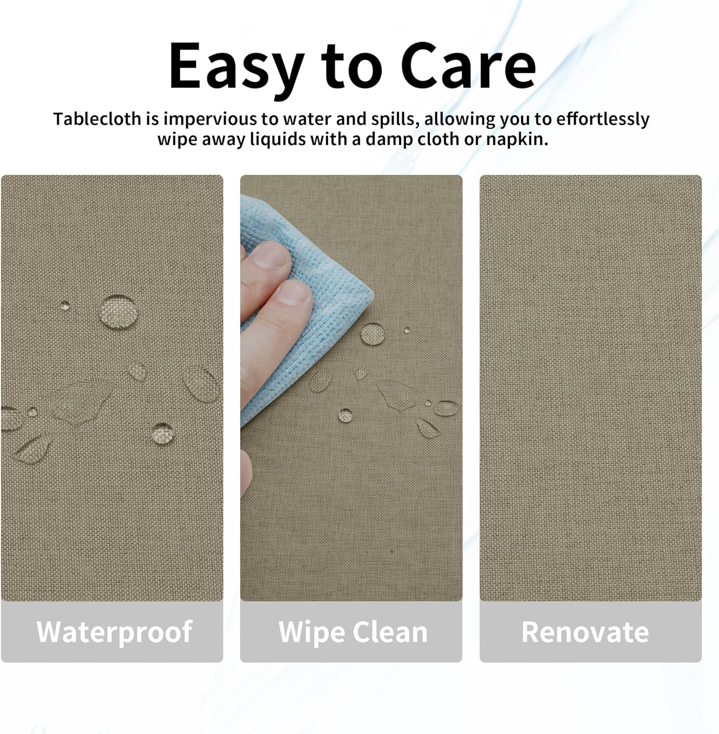 Easy-Going Faux Linen Waterproof Spill-Proof Tablecloth Stain Resistant Rectangle Table Cloth Wrinkle Free Decorative Fabric for Kitchen, Dining, Party, Weddings, Restaurants (52x70 in, Linen)