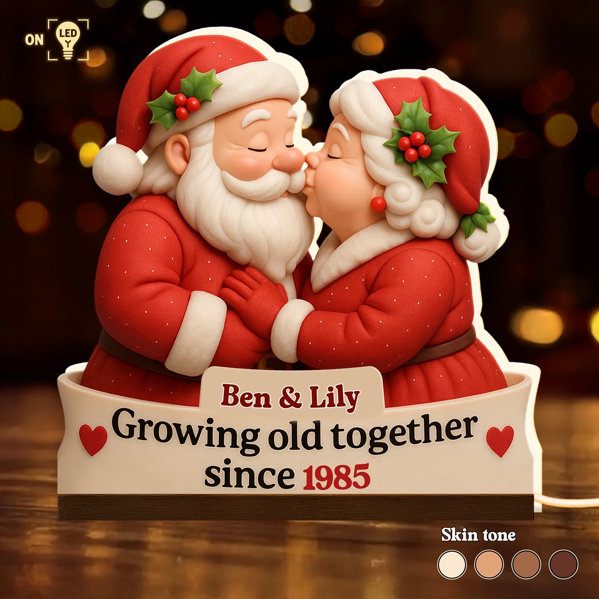 Growing Old Together Since Santa Claus Design - Personalized Acrylic LED Light Box - CPL515_ALIBO