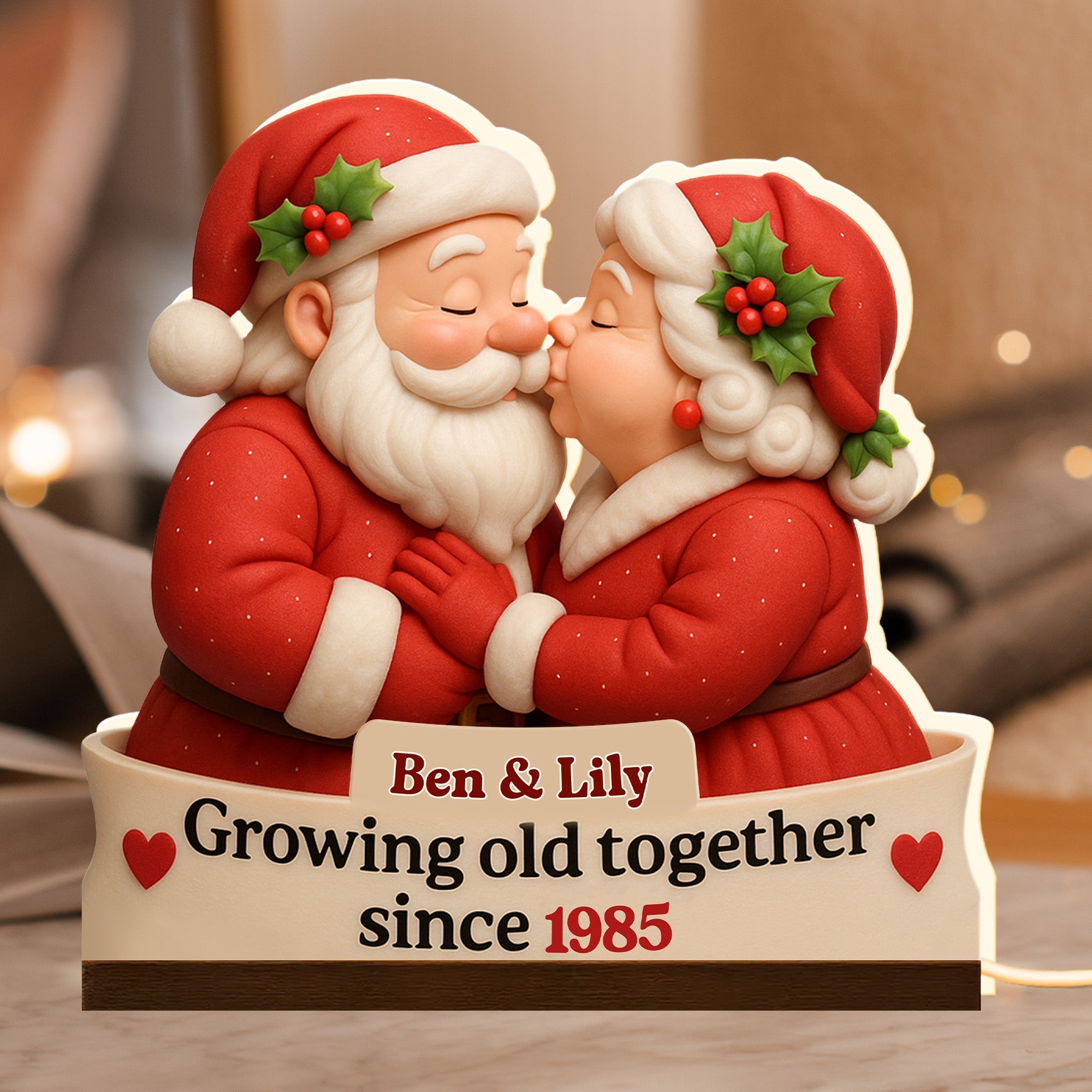 Growing Old Together Since Santa Claus Design - Personalized Acrylic LED Light Box - CPL515_ALIBO