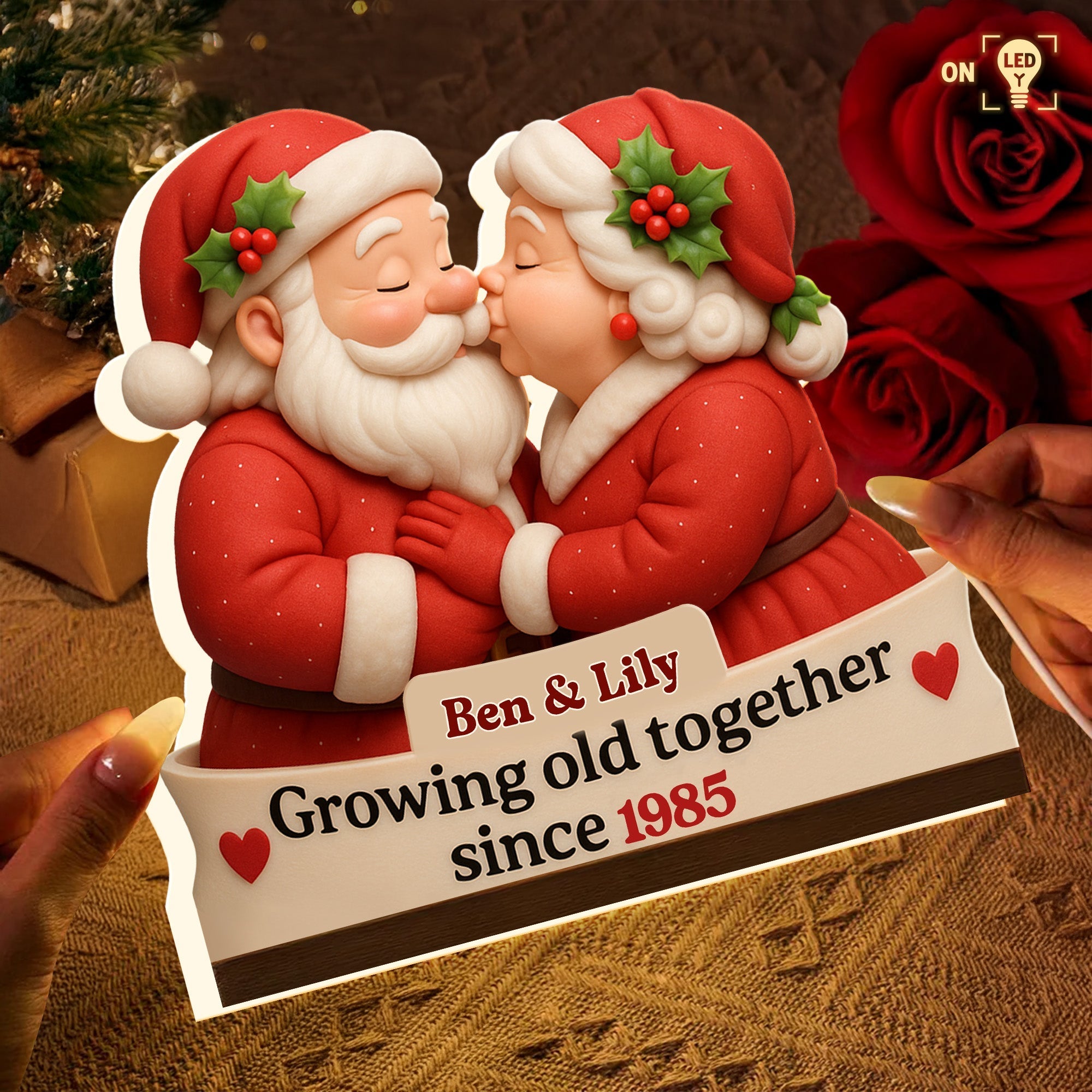 Growing Old Together Since Santa Claus Design - Personalized Acrylic LED Light Box - CPL515_ALIBO