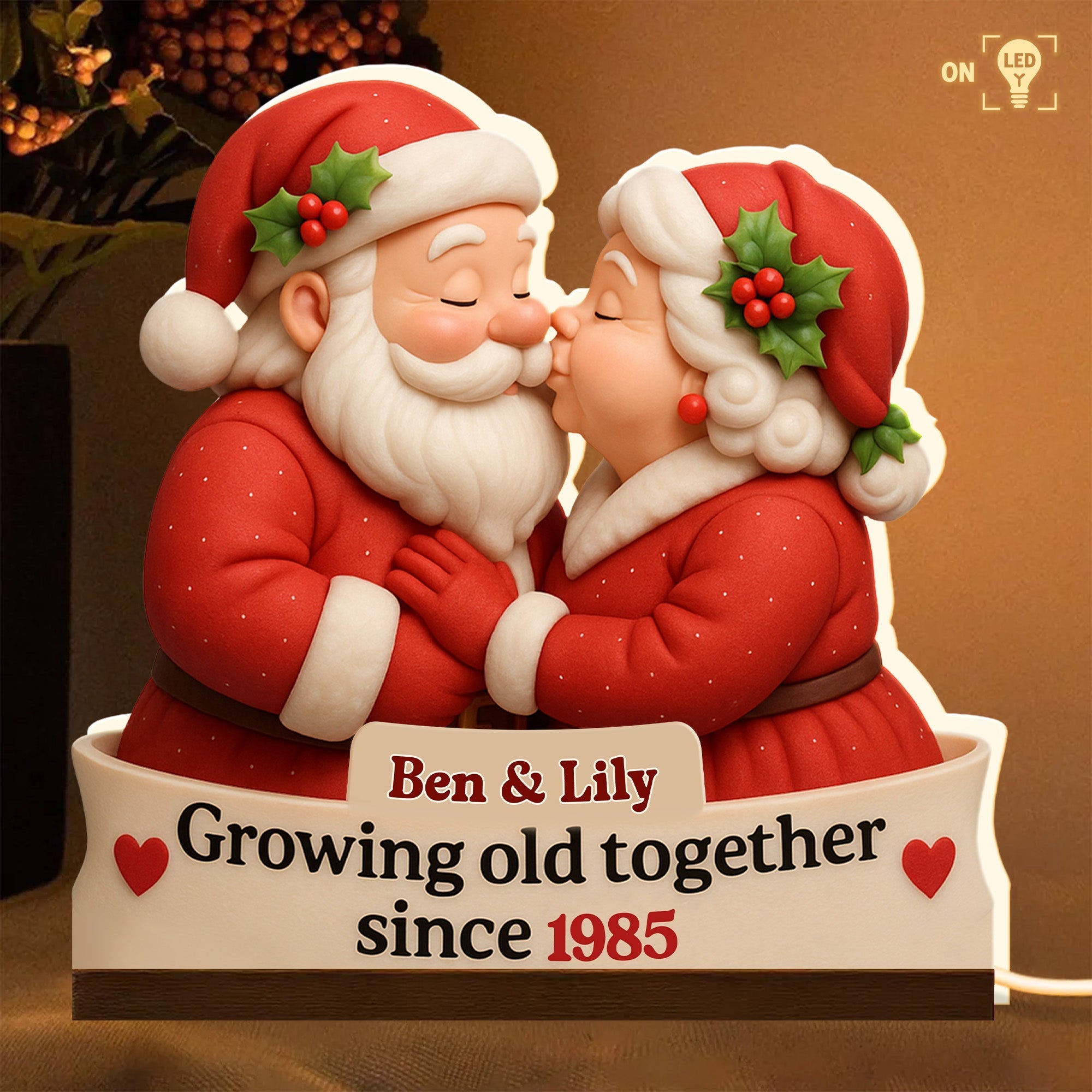 Growing Old Together Since Santa Claus Design - Personalized Acrylic LED Light Box - CPL515_ALIBO