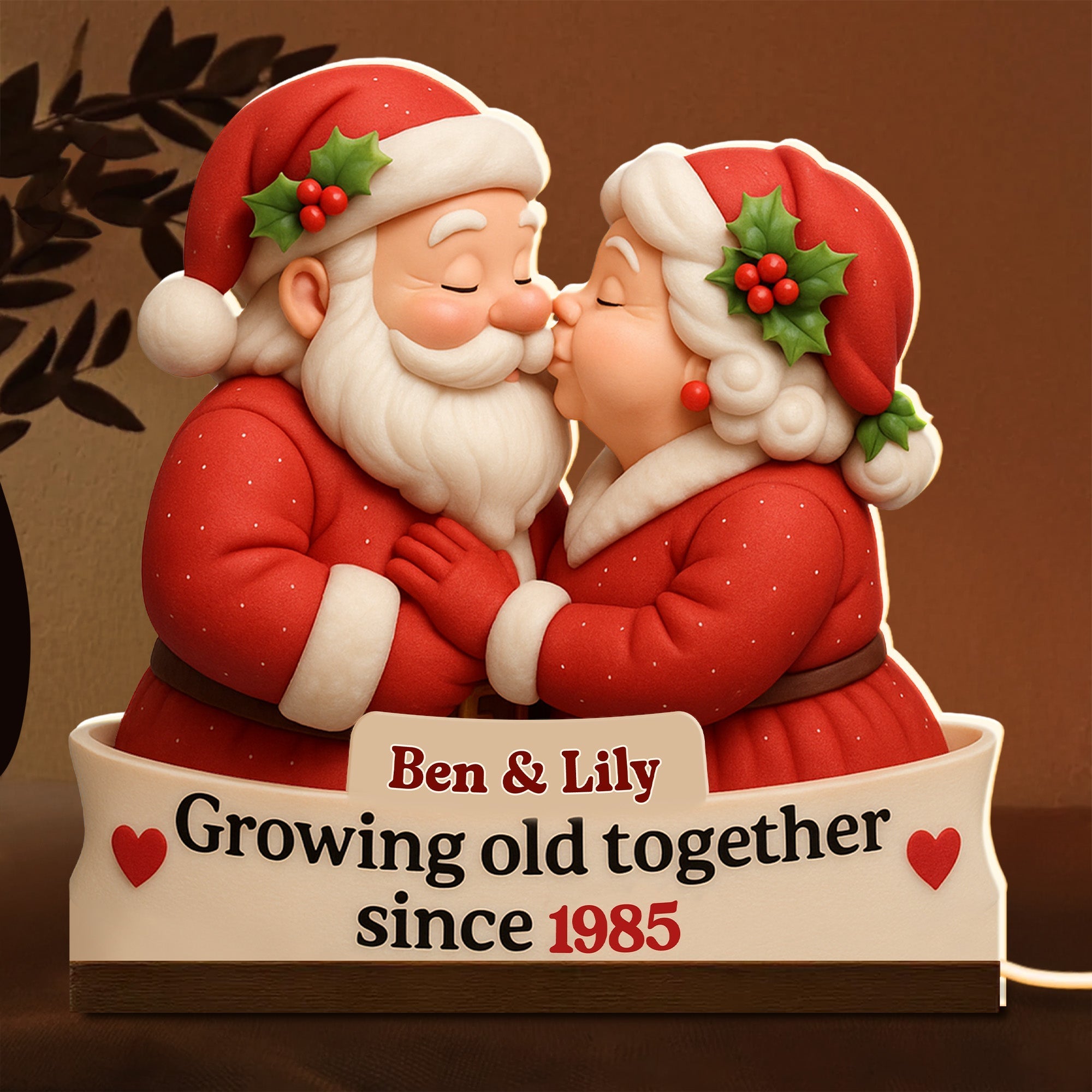 Growing Old Together Since Santa Claus Design - Personalized Acrylic LED Light Box - CPL515_ALIBO