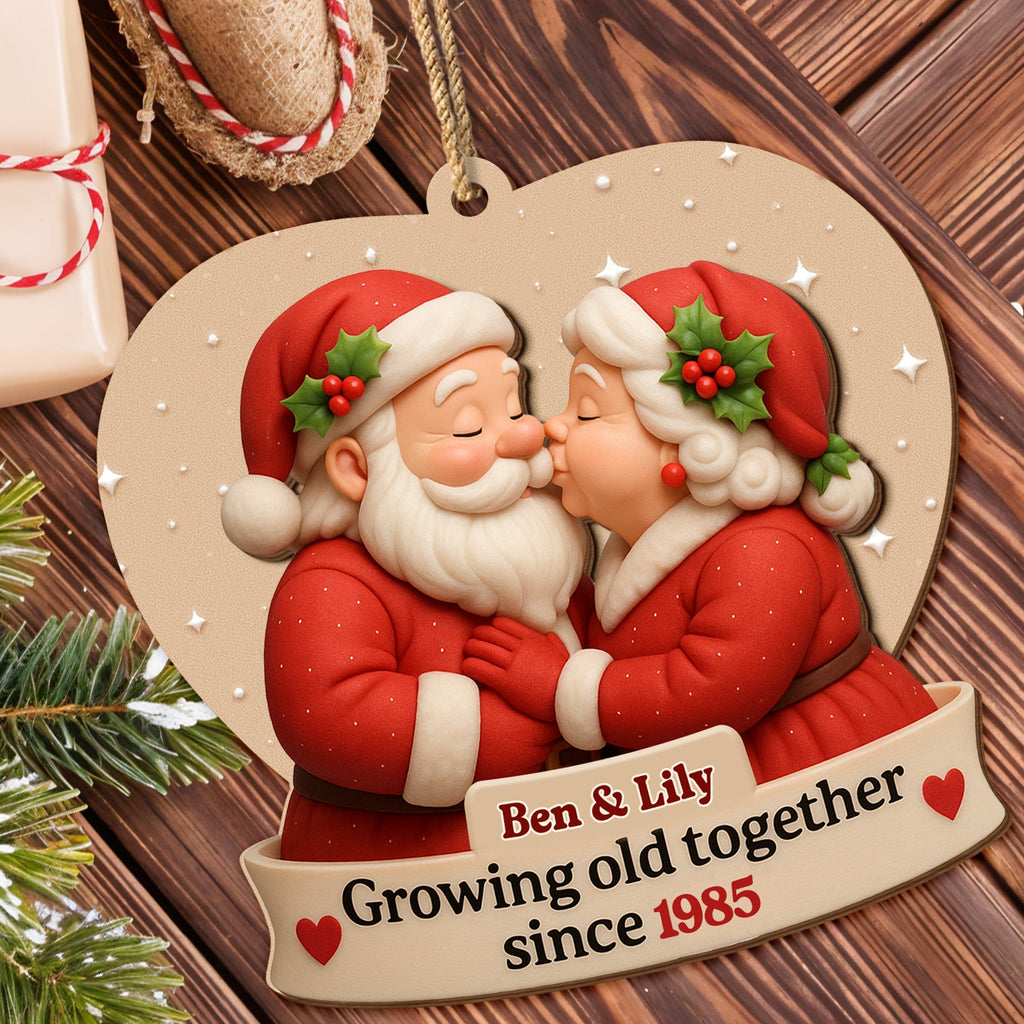 Growing Old Together With Santa And Mrs Claus - Personalized Double Layer Wood Ornament - CPL515_DWO