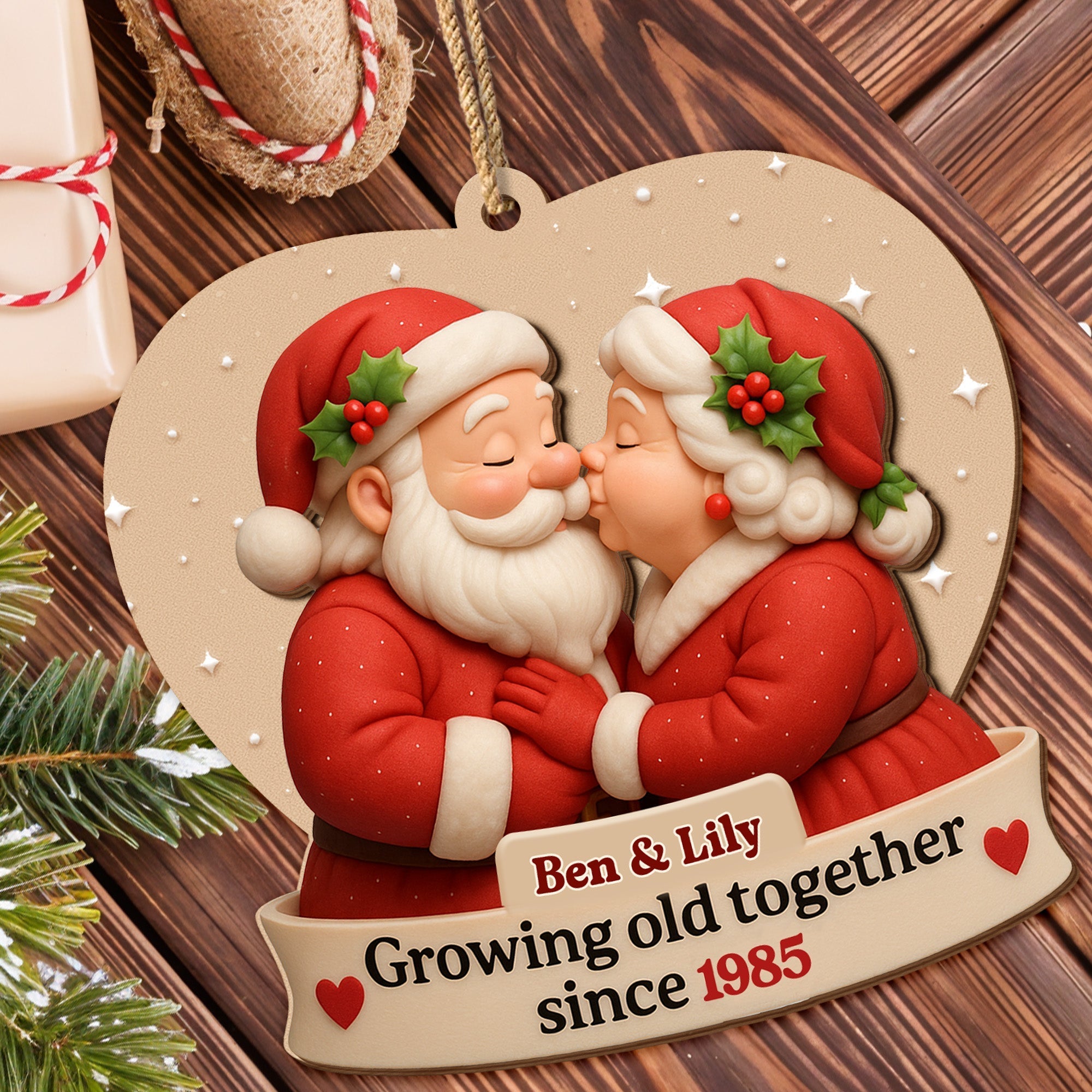 Growing Old Together With Santa And Mrs Claus - Personalized Double Layer Wood Ornament - CPL515_DWO