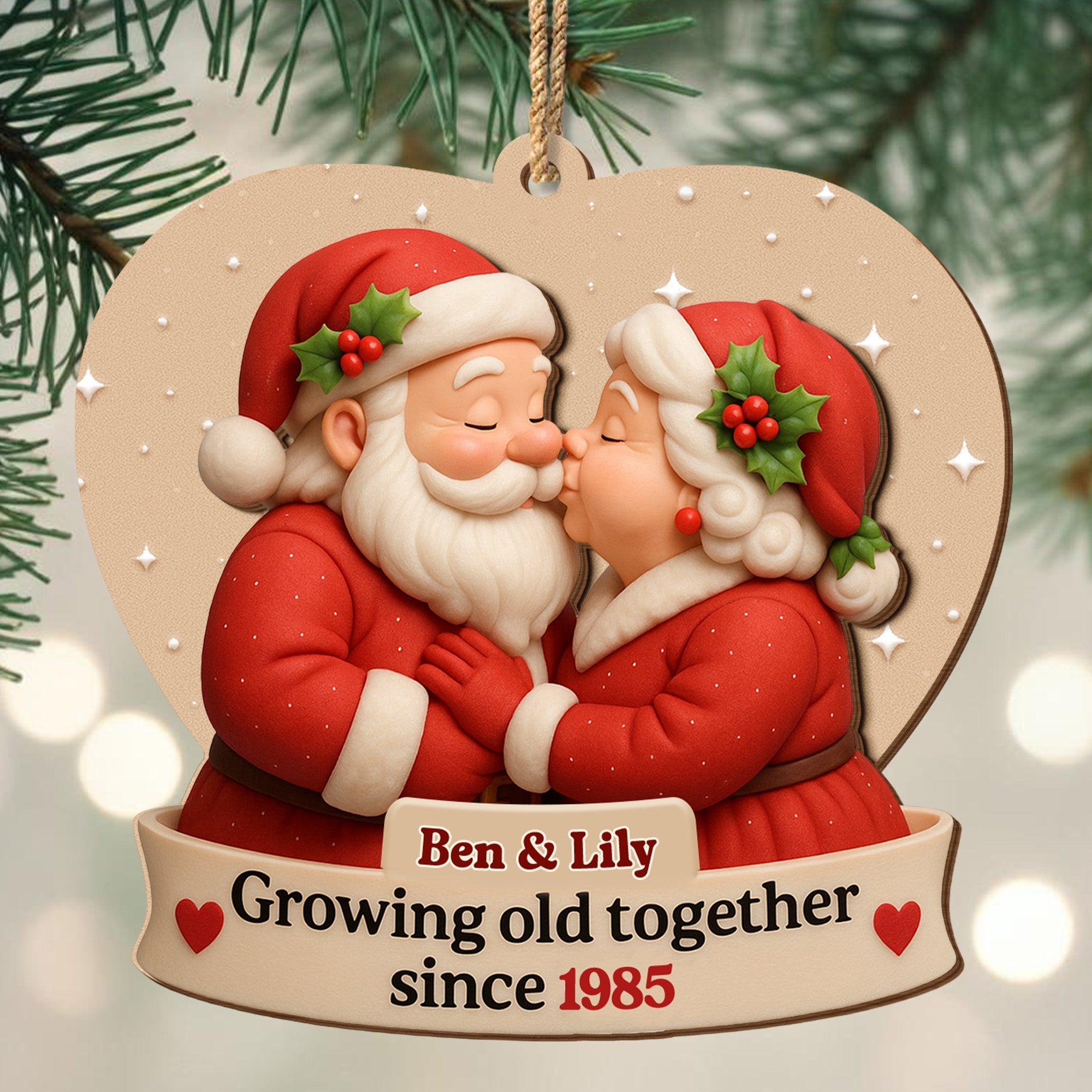 Growing Old Together With Santa And Mrs Claus - Personalized Double Layer Wood Ornament - CPL515_DWO