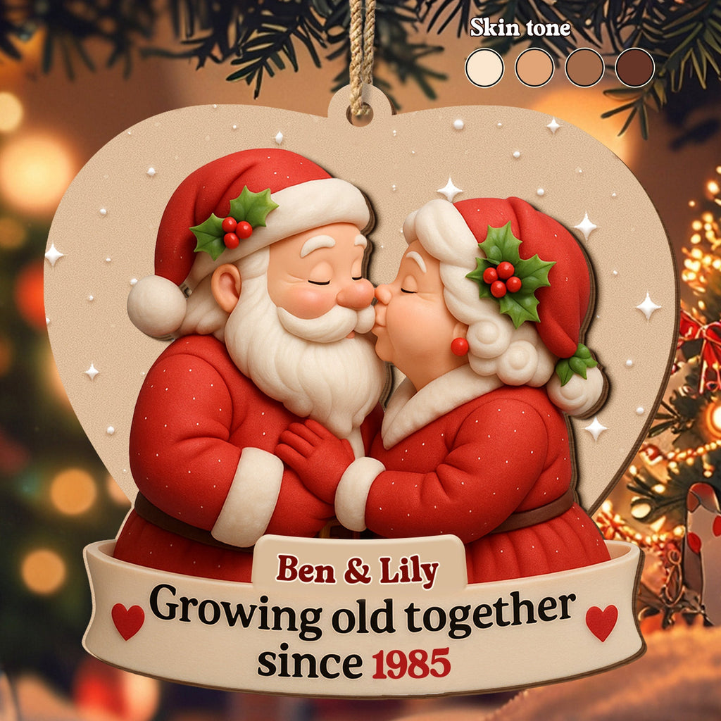 Growing Old Together With Santa And Mrs Claus - Personalized Double Layer Wood Ornament - CPL515_DWO