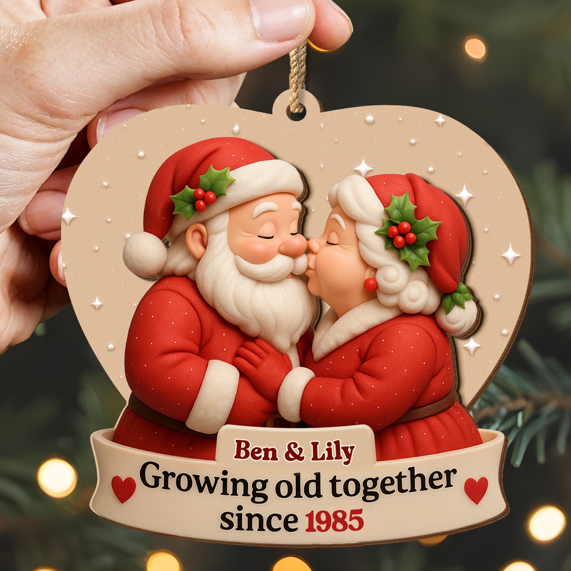 Growing Old Together With Santa And Mrs Claus - Personalized Double Layer Wood Ornament - CPL515_DWO