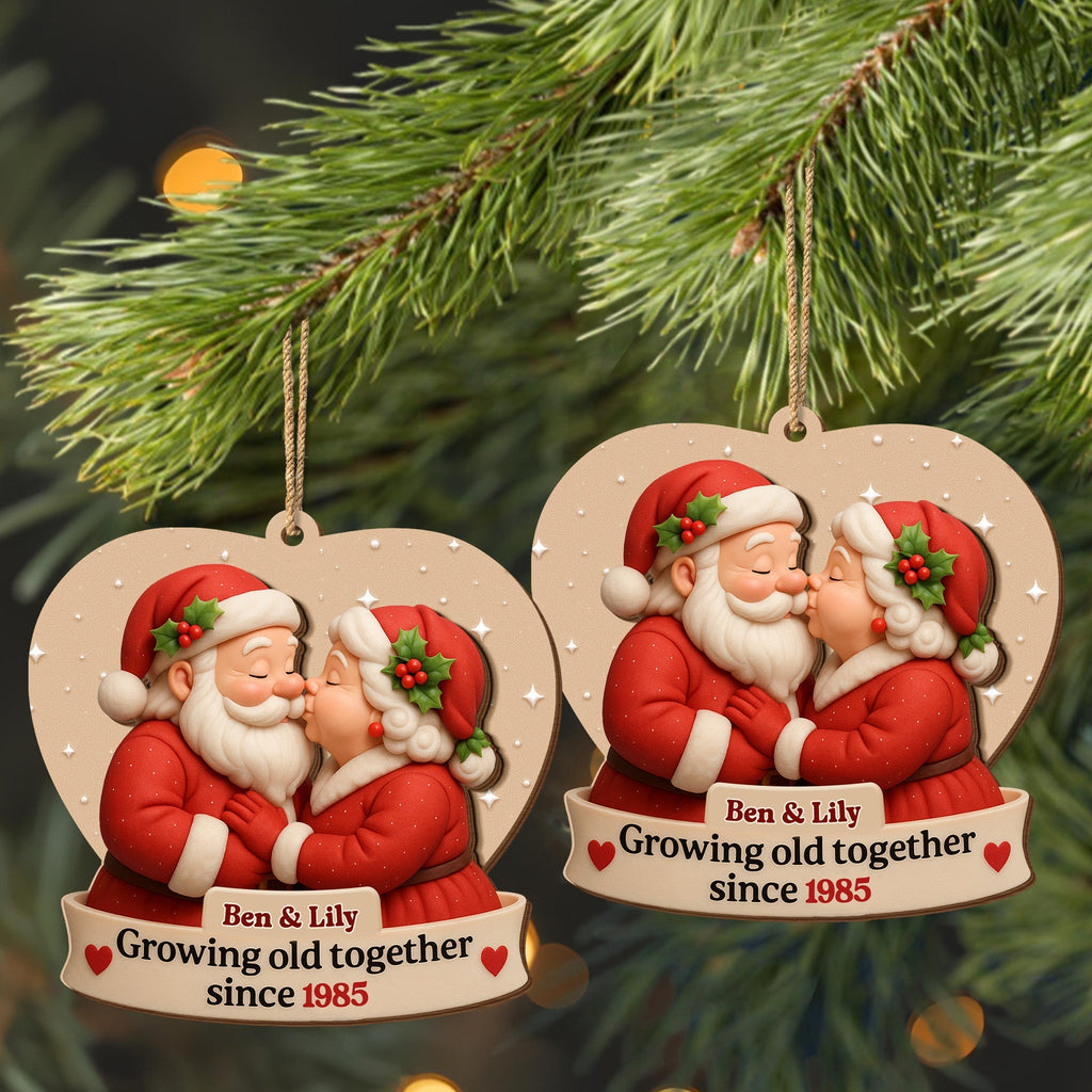 Growing Old Together With Santa And Mrs Claus - Personalized Double Layer Wood Ornament - CPL515_DWO